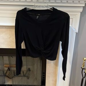 Black aqua cropped front tie sweater
